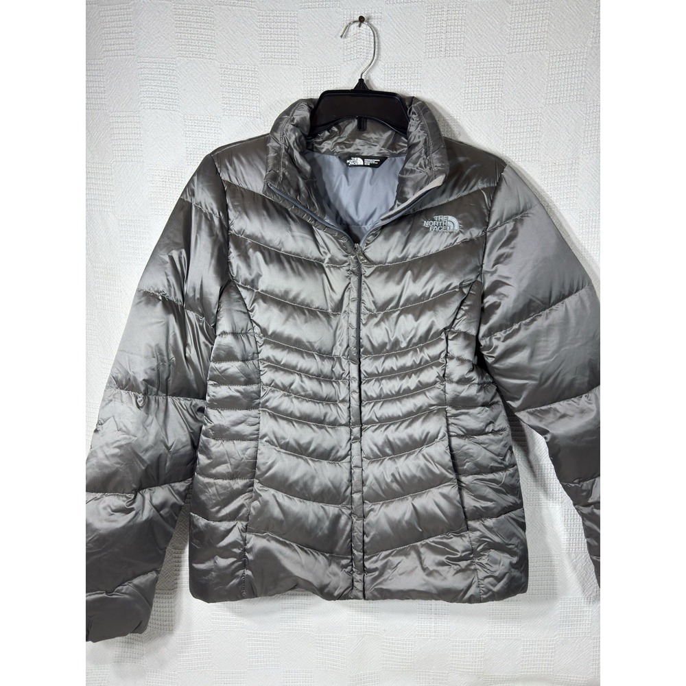 The North Face Women's Goose Down Zip up Silver Grey Puffer Jacket Size‎ Medium